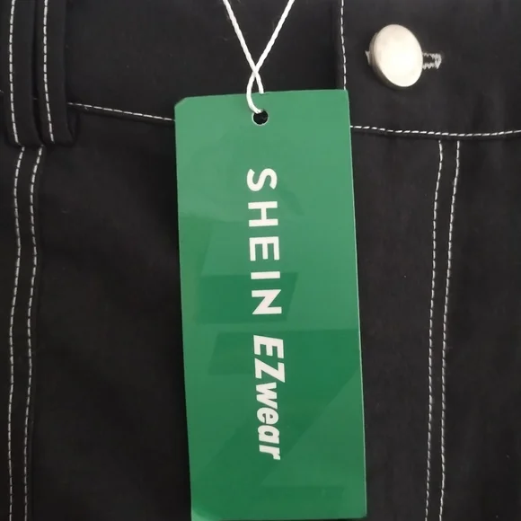 NWT Shein Ez Wear White Stitching Lightweight Wide Leg Cargo Y2K Pants - Picture 8 of 10